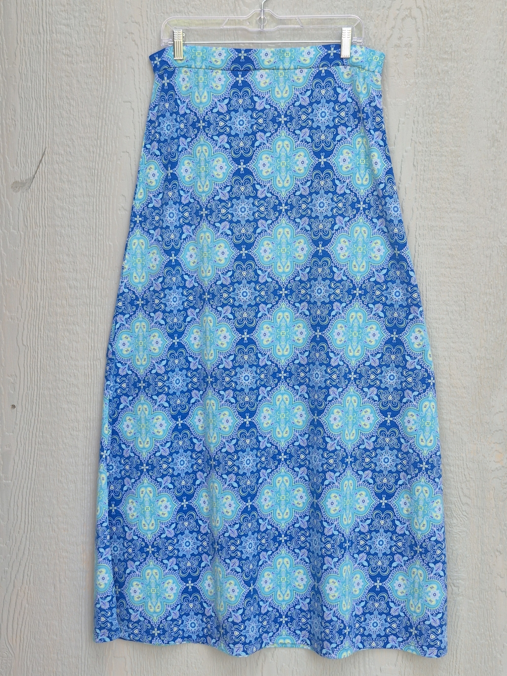 MIX & CO. Blue Geometric Print Stretch Pull-0n Maxi Women's Skirt Size L